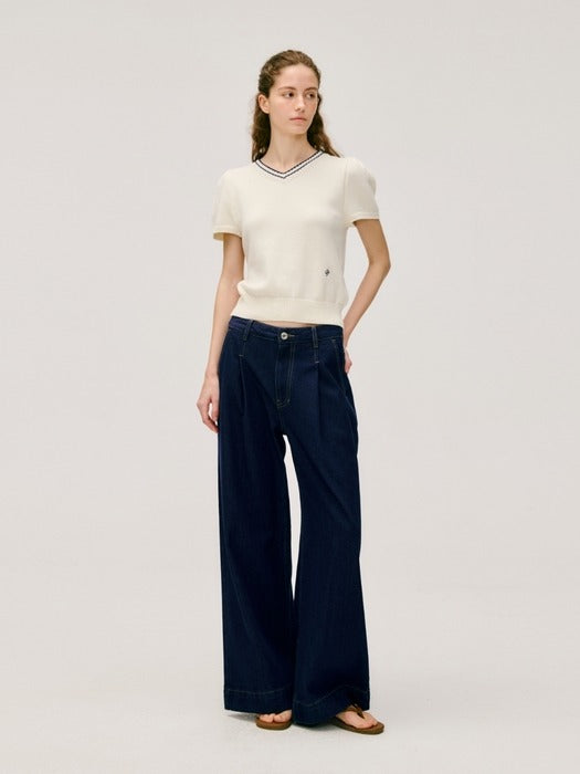Wconcept_Depound v neck half sleeve pullover - ivory