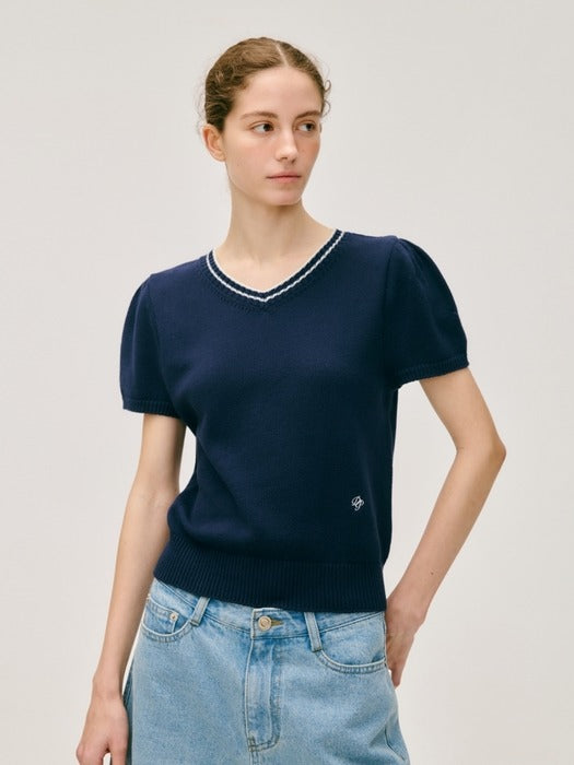 Wconcept_Depound v neck half sleeve pullover - navy