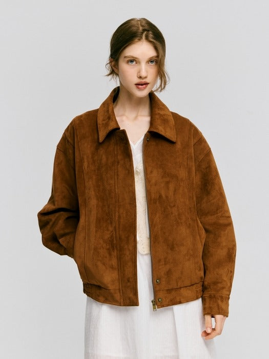 Depound suede loose jacket - brown