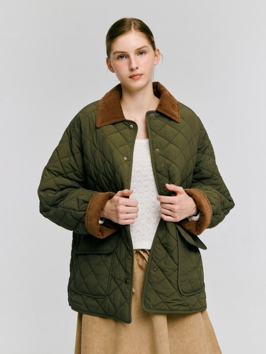 Wconcept_Depound collar quilted half jacket - khaki