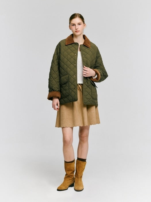 Wconcept_Depound collar quilted half jacket - khaki