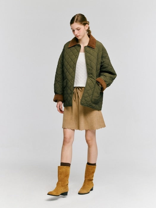 Wconcept_Depound collar quilted half jacket - khaki