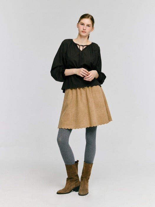 Wconcept_Depound neck string ribbon check blouse - brown check