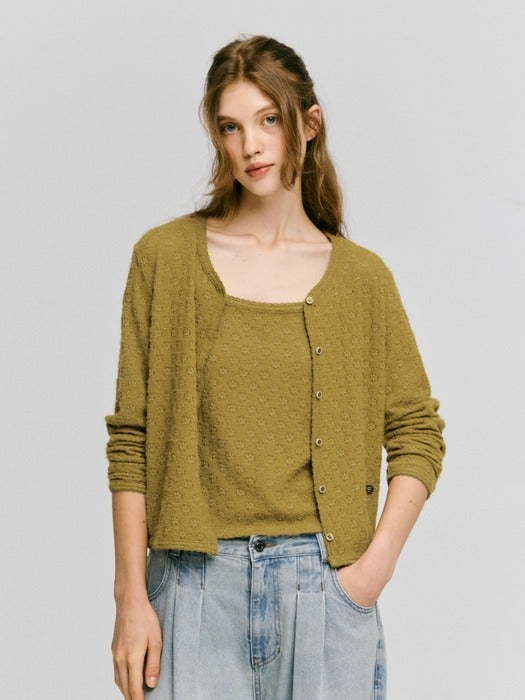 Wconcept_Depound lace sleeveless cardigan set - olive