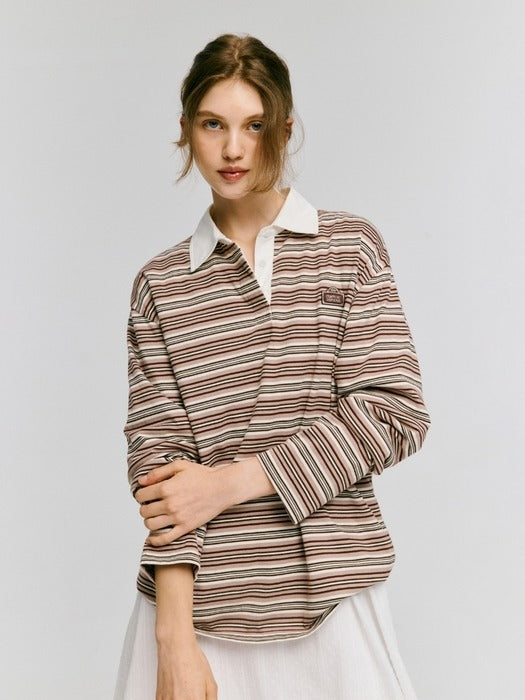 Wconcept_Depound multi stripe rugby t-shirt - indian pink