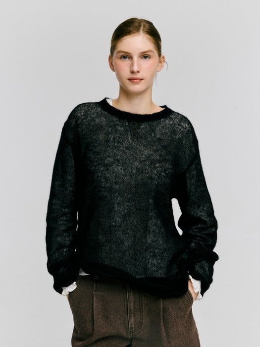 Depound mohair blended skashi pullover - black