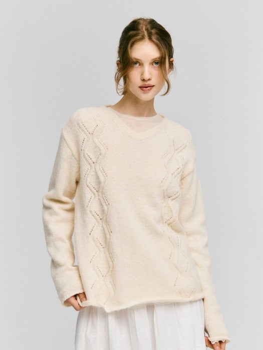Wconcept_Depound v neck skashi cable pullover - butter