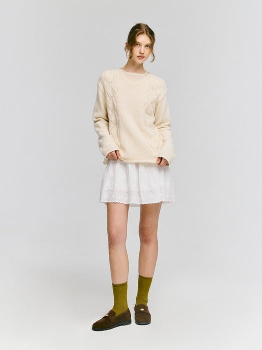 Wconcept_Depound v neck skashi cable pullover - butter