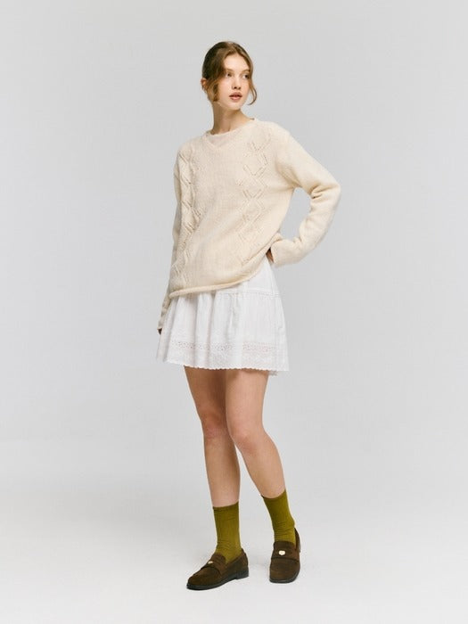 Wconcept_Depound v neck skashi cable pullover - butter