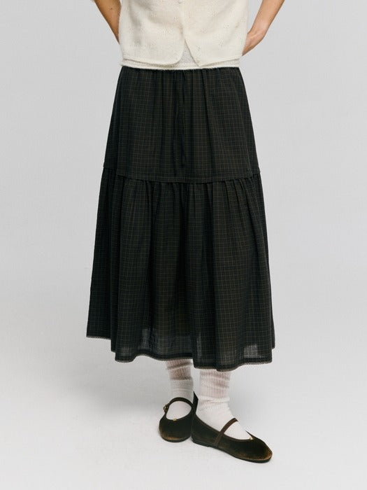 Wconcept_Depound check tiered long skirt - brown check