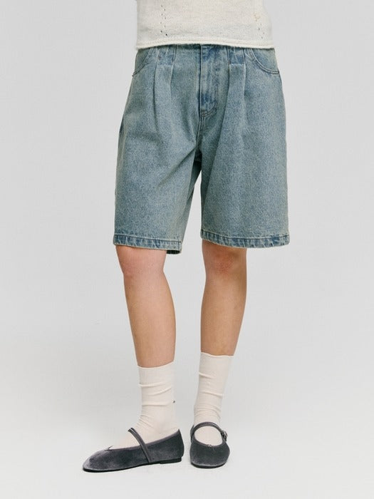 Wconcept_Depound tuck wide half denim pants - light blue