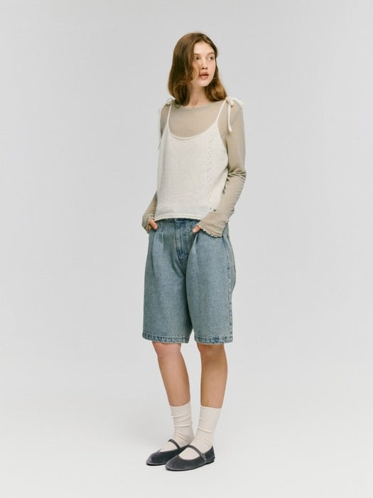Wconcept_Depound tuck wide half denim pants - light blue