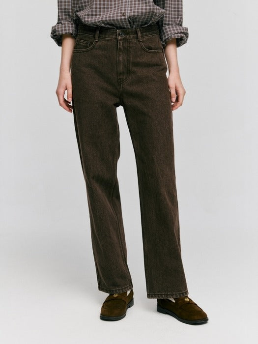 Depound signature semi wide denim pants - brown