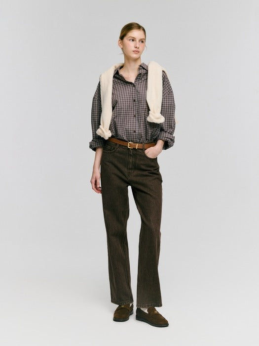 Depound signature semi wide denim pants - brown