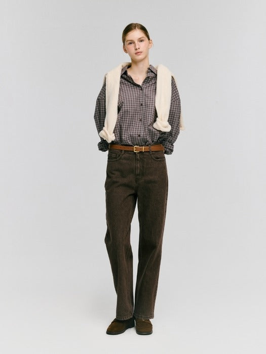 Depound signature semi wide denim pants - brown