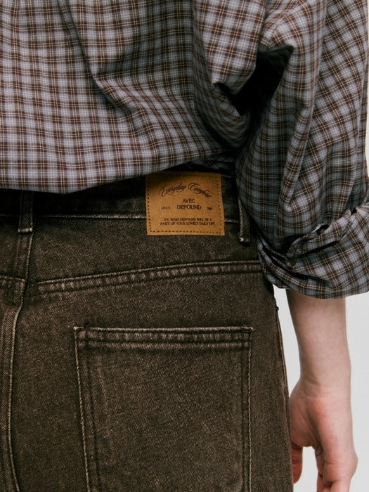 Depound signature semi wide denim pants - brown