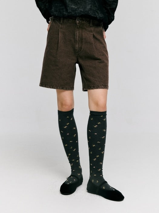 Wconcept_Depound color half denim pants - brown