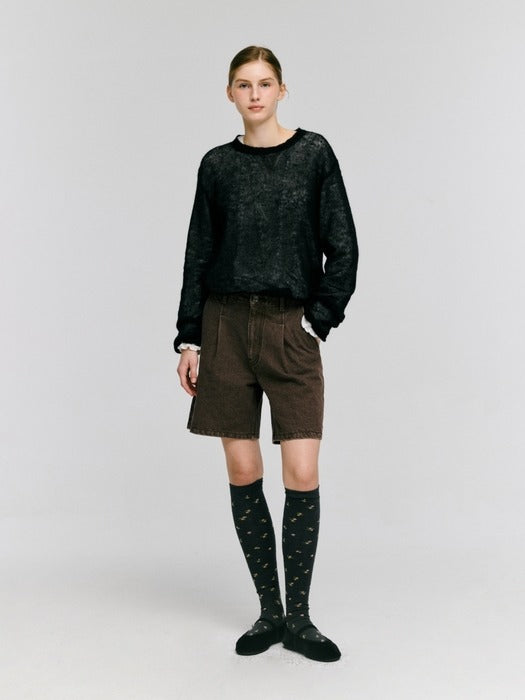 Wconcept_Depound color half denim pants - brown
