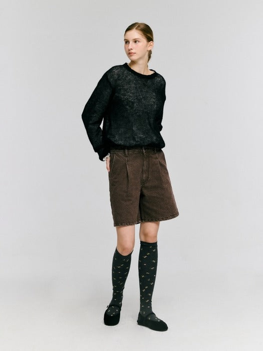 Wconcept_Depound color half denim pants - brown