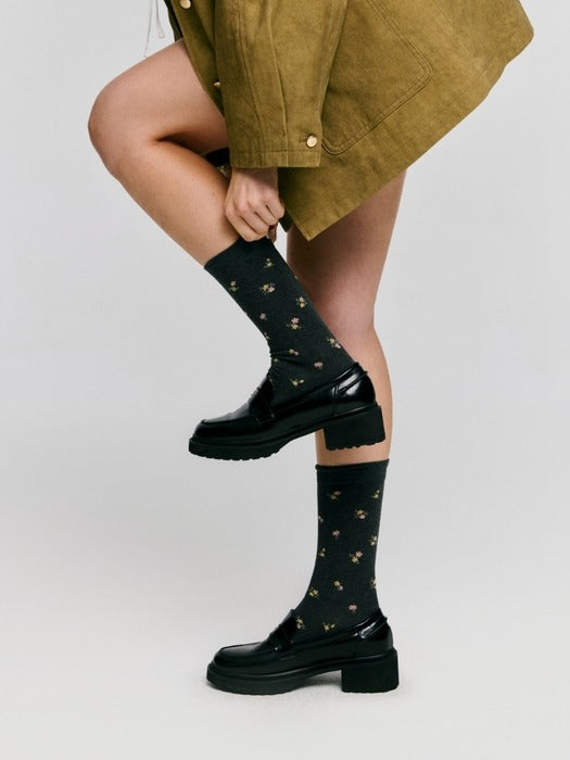 Wconcept_Depound flower pattern socks - charcoal