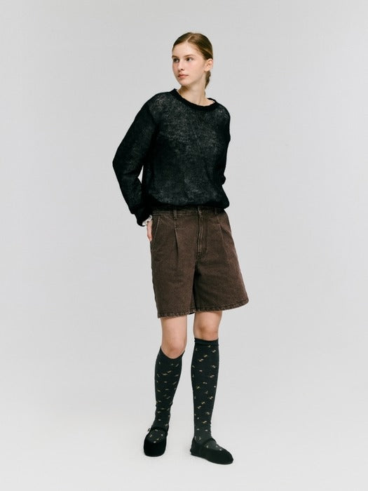 Wconcept_Depound flower pattern knee socks - charcoal