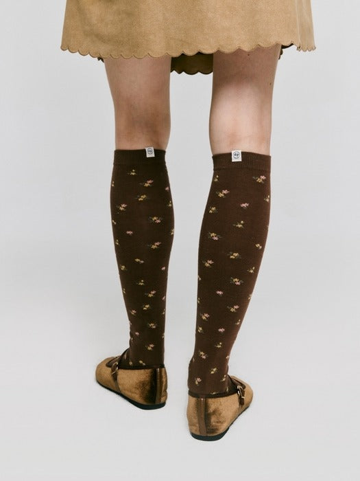 Wconcept_Depound flower pattern knee socks - brown