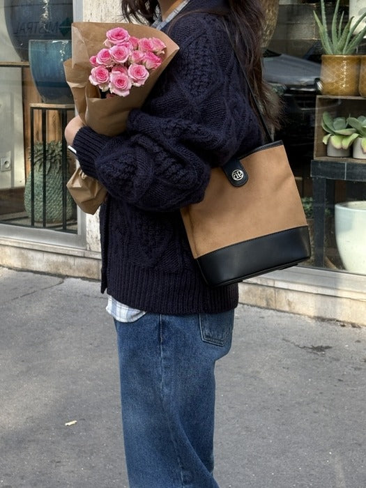 Wconcept_Depound suede town bag (bucket shoulder) - brown+black