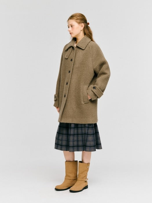 Wconcept_Depound boucle balmacaan half coat - brown