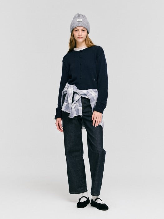Wconcept_Depound jacquard point cardigan - navy