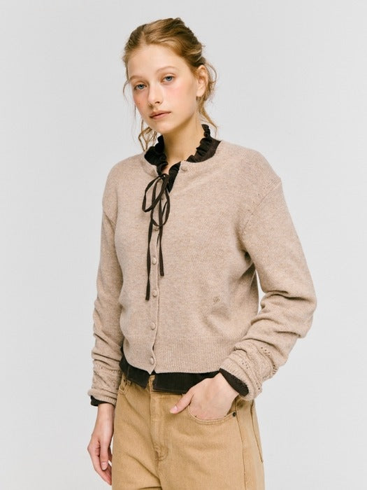 Depound jacquard point cardigan - oatmeal