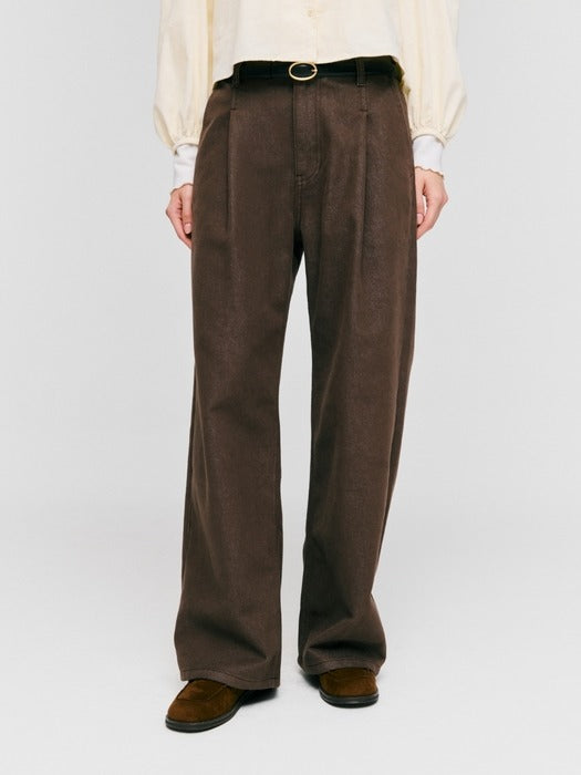 Wconcept_Depound tuck straight denim pants - brown