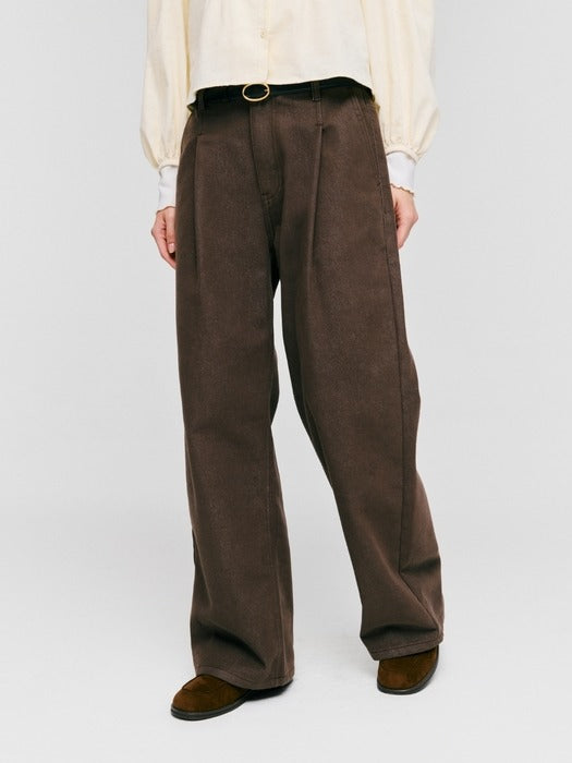 Wconcept_Depound tuck straight denim pants - brown
