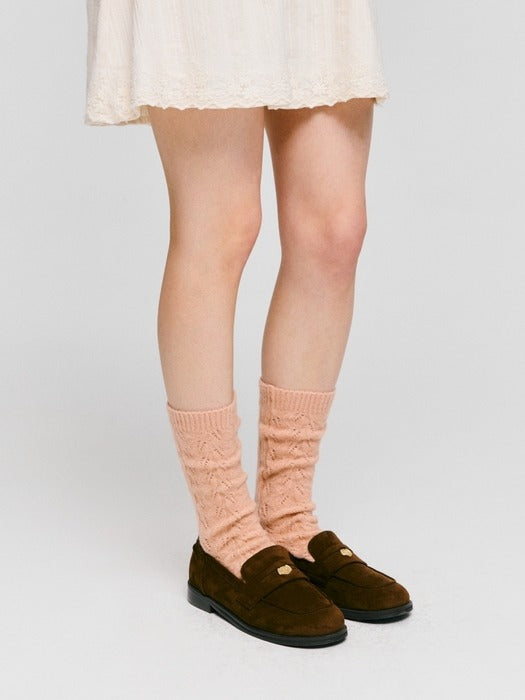 Wconcept_Depound cable pattern socks - pink