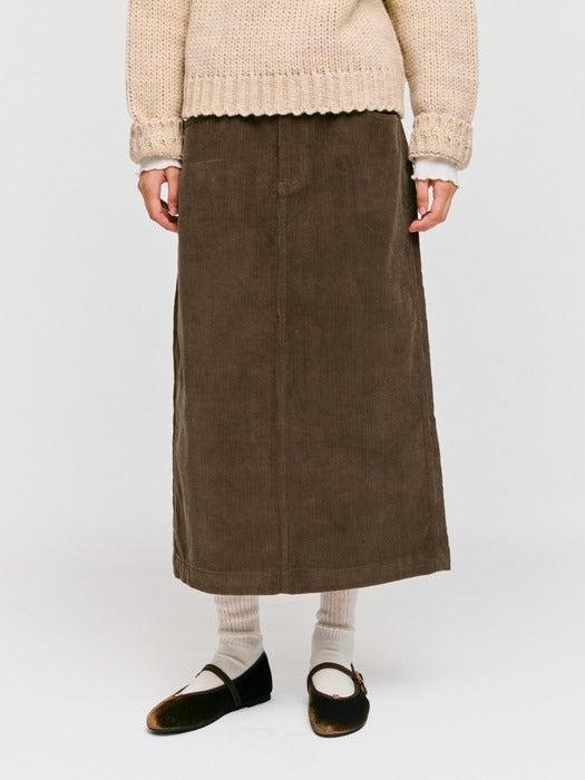 Wconcept_Depound corduroy long skirt - brown