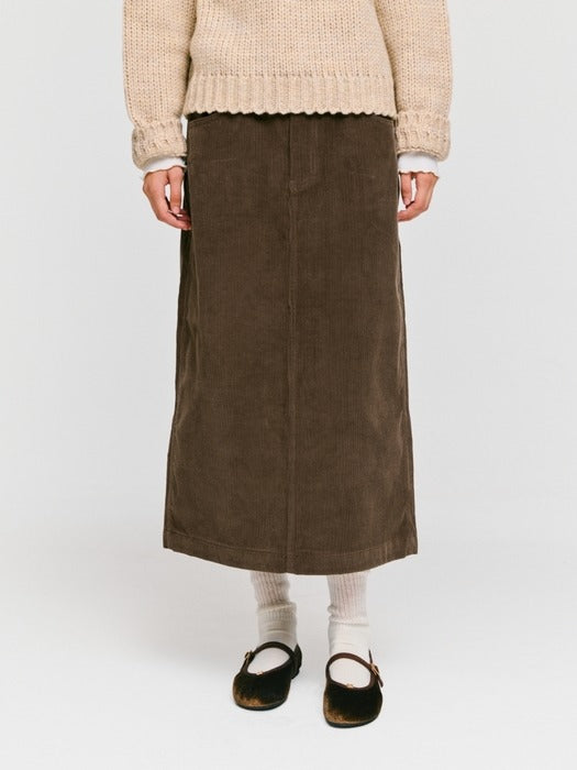 Wconcept_Depound corduroy long skirt - brown