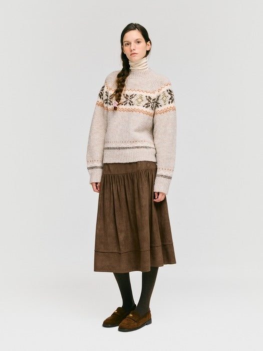 Wconcept_Depound suede shirring midi skirt - brown
