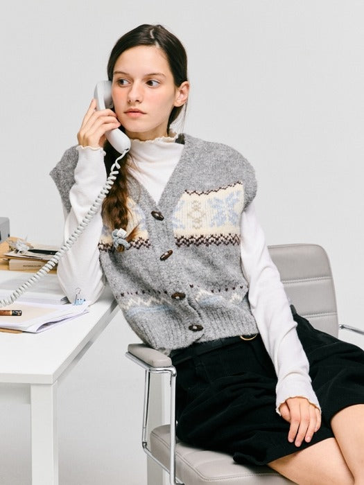 Wconcept_Depound snowflake jacquard knit vest - grey