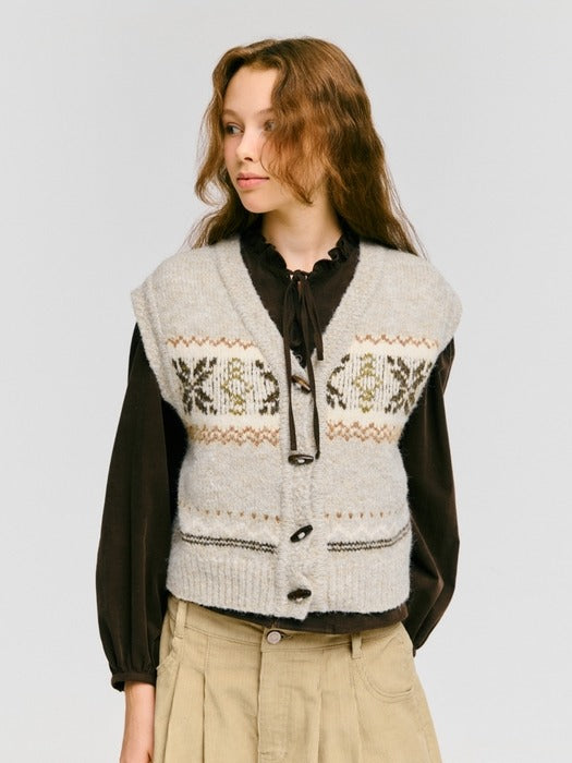 Wconcept_Depound snowflake jacquard knit vest - oatmeal