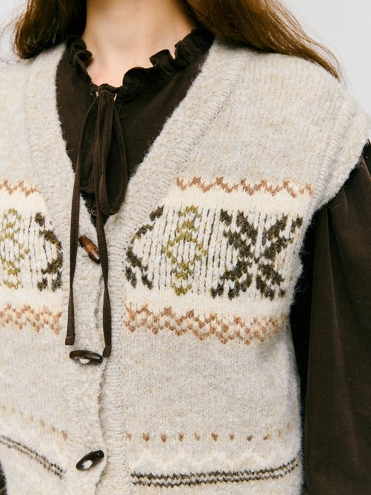 Wconcept_Depound snowflake jacquard knit vest - oatmeal