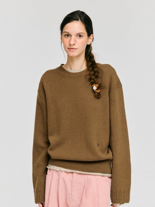Depound wool blended round pullover - camel