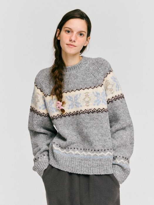 Wconcept_Depound snowflake jacquard knit pullover - grey