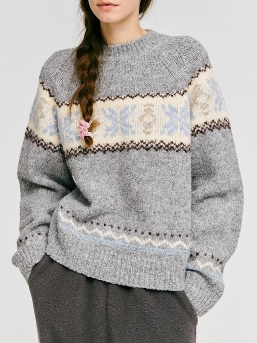 Wconcept_Depound snowflake jacquard knit pullover - grey