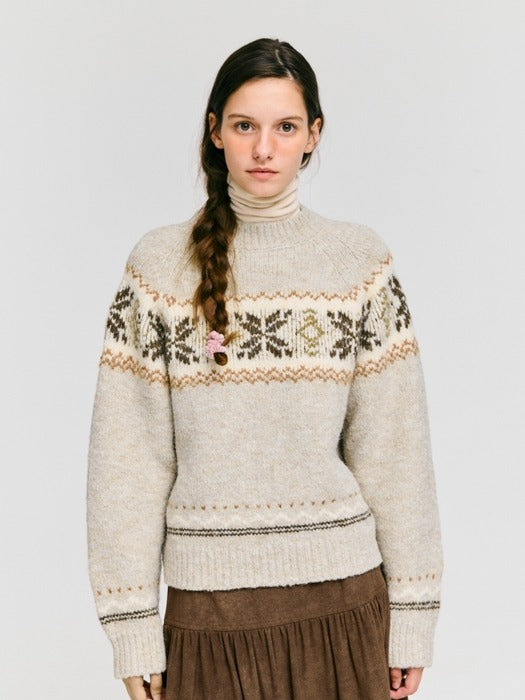 Wconcept_Depound snowflake jacquard knit pullover - oatmeal