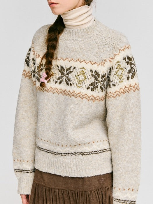 Wconcept_Depound snowflake jacquard knit pullover - oatmeal
