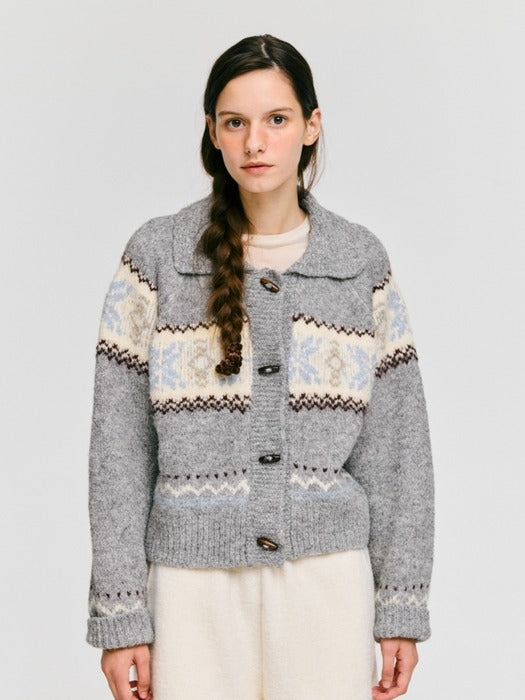 Depound snowflake jacquard knit cardigan - grey