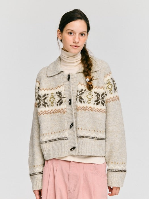 Wconcept_Depound snowflake jacquard knit cardigan - oatmeal
