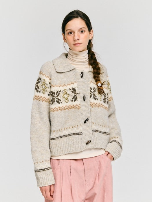 Wconcept_Depound snowflake jacquard knit cardigan - oatmeal