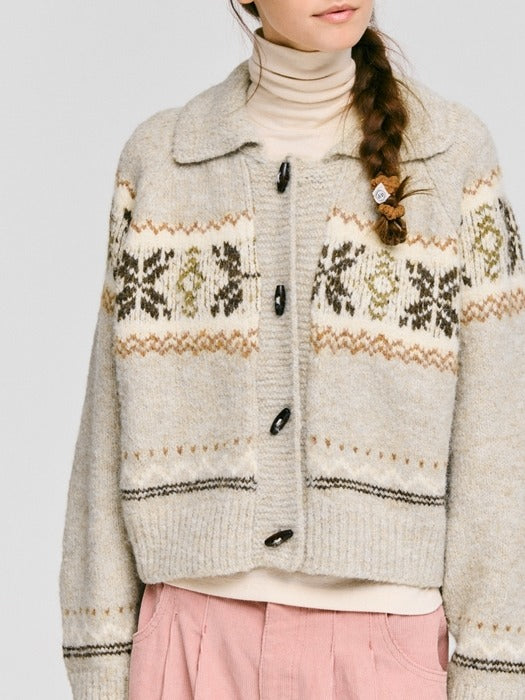 Wconcept_Depound snowflake jacquard knit cardigan - oatmeal