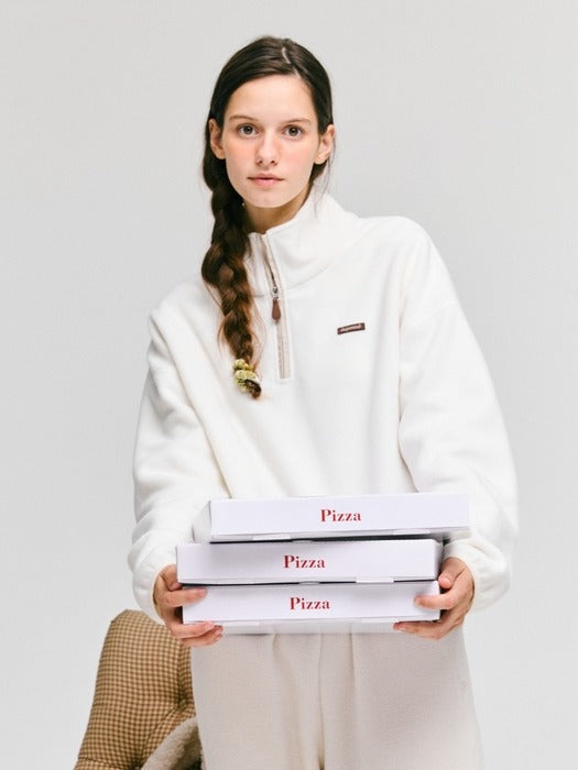 Wconcept_Depound box logo fleece half zip up - ivory
