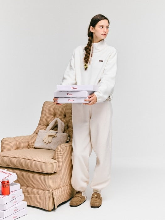 Wconcept_Depound box logo fleece half zip up - ivory